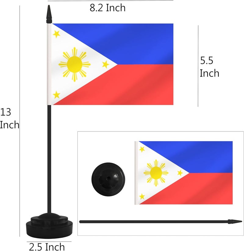 Yamiuo 2 Pack Philippine Desk Flag Set, Philippine Desktop Small Miniature Table Office Flag with 12" Black Pole and Black Base, Offices, Classroom, Home, Festival Decoration (Philippine) - Image 2